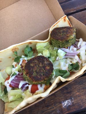 Open felafel souvlaki   at Livefast Cafe in Halls Gap