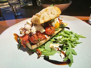 Vegan bruschetta at Livefast Cafe in Halls Gap