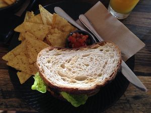 black bean and mushrooms burger at Livefast Cafe in Halls Gap