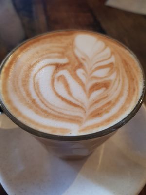 Almond latte at Livefast Cafe in Halls Gap