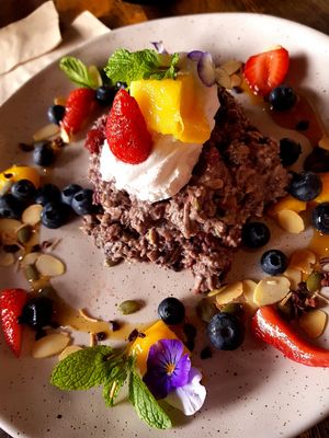 Acai + blueberry bircher muesli at Livefast Cafe in Halls Gap