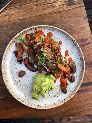 Mushrooms on toast at Livefast Cafe in Halls Gap