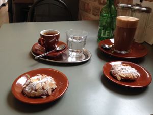 vegan mandorlini and mocha at Bell and Beans in Lueneburg