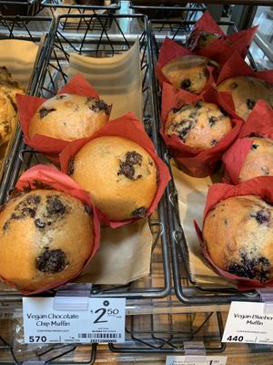 Vegan muffins in the pastry case  at Whole Foods Market in Dayton