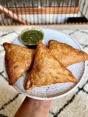 Potato Samosas with dip at my local Whole Foods  #Veganuary at Whole Foods Market in Dayton