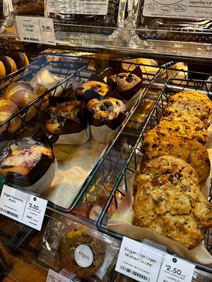 Vegan baked goods in the pastry case! Blueberry muffins and Oat date walnut scones   at Whole Foods Market in Dayton