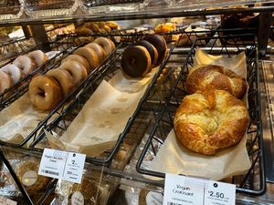 Vegan baked goods in the pastry case! Assorted donuts and vegan croissants   at Whole Foods Market in Dayton