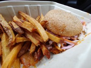 Local vegan BBQ 'no evil' sandwich at Whole Foods Market in Asheville