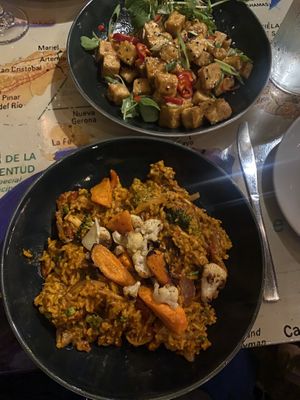 Crispy tofu (10/10) and vegan Paella (10/10) - must try both!!😄 at Kaya in Pittsburgh