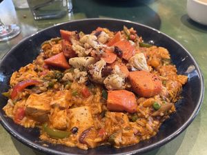 Paella with tofu added   at Kaya in Pittsburgh