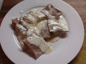 vegan ravioli  at Pane e Marmellata in Ghasri