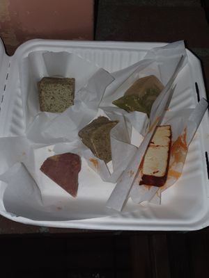 Vegan cheese plate :muenster , derby sage , pesto cheddar , port, Scarborough fair  at Fru Fru Terra in Portland