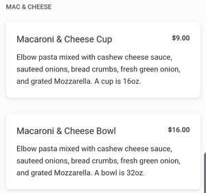 Menu at Fru Fru Terra in Portland