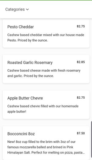 Menu at Fru Fru Terra in Portland