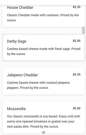 Menu at Fru Fru Terra in Portland