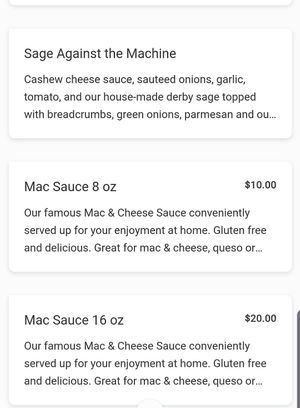 Menu at Fru Fru Terra in Portland