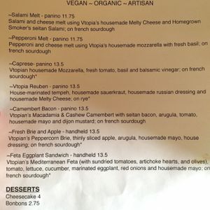 Menu - Front page  at Fru Fru Terra in Portland