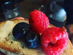 Bread with butter and fruits at Fru Fru Terra in Portland