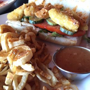 vegan 'shrimp' po boy  at Crooked Ewe Brewery and Ale House in South Bend