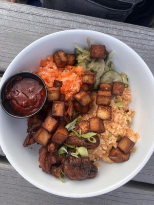 Bibimbap with tofu  at Crooked Ewe Brewery and Ale House in South Bend