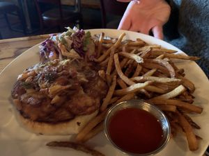 Tso (cauliflower steak) burger! at Crooked Ewe Brewery and Ale House in South Bend
