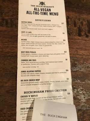 menu at The Buckingham in Edmonton