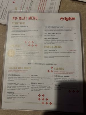 Menu (sorry for photo quality!)  at Lulu's Thai Noodle Shop in Kansas City