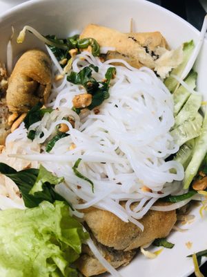 Bun cha giao - rice vermicelli, peanut, basil, cucumber, cut up vegetarian spring roll salad at Bong Sung Vegetarian Food - District 1 in Ho Chi Minh City
