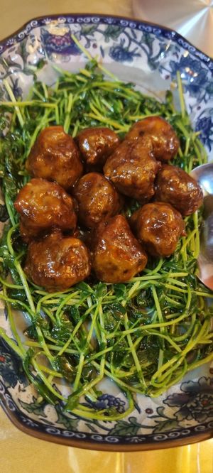 Dou Miao with meatballs at Qi Fu Healthy Park VegeHouse 7 福健康素食园 in Skudai