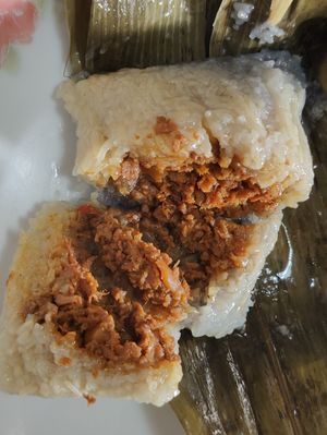 nice! nonya rice dumplings with minced "meat" but tasted more like hay bee hiam  at Qi Fu Healthy Park VegeHouse 7 福健康素食园 in Skudai