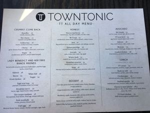 Town tonic menu  at Town Tonic in Christchurch
