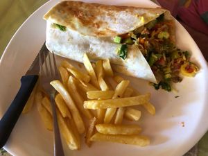 Wrap/French Fries at Paz y Flora - Soda Passiflora in Monteverde