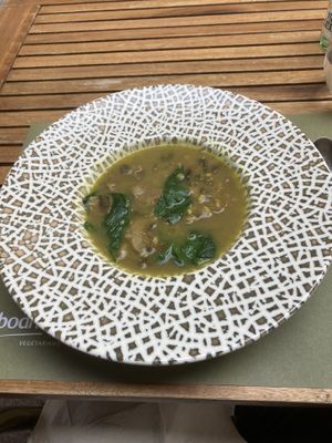 Mushroom and lentil soup at BodhiGreen Vegetariano in Alicante