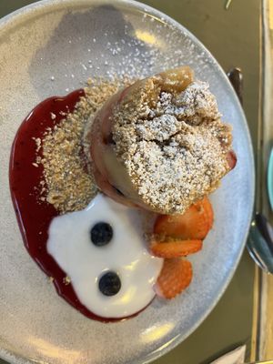 The apple Crumble like vegan musaka was excellent. The placed was packed when I arrived at 3.00 towards the end of Jan. They close at 4.00 but they welcomed me in. Lovely.   at BodhiGreen Vegetariano in Alicante