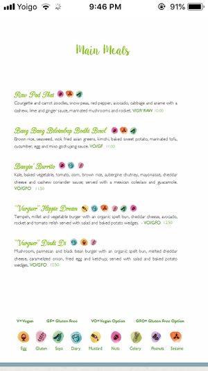 menu at BodhiGreen Vegetariano in Alicante