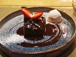 Chocolate walnut cake at BodhiGreen Vegetariano in Alicante