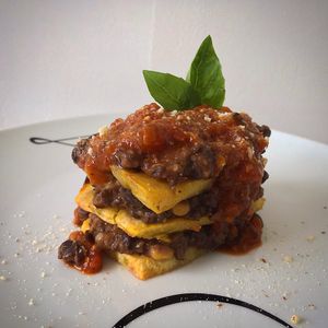Plantain Lasagna at Purolove Vegan Gourmet in Panama City