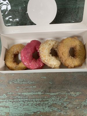Vanilla, pomegranate, lemon, and cinnamon sugar vegan potato donuts    at The Holy Donut - Park Ave in Portland