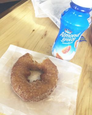 Cinnamon sugar donut + Vanilla almond breeze milk = Yummy combo at The Holy Donut - Park Ave in Portland