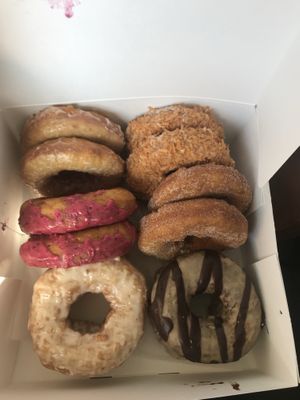 All vegan: Lemon, Berry, Coconut, Cinnamon Sugar (bottom right corner is a non vegan for a friend) at The Holy Donut - Park Ave in Portland