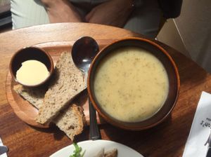 Broccoli, cauliflower and dill soup of the day at Henderson's Vegan in Edinburgh