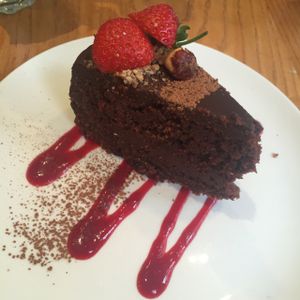 Hazelnut and chocolate cake at Henderson's Vegan in Edinburgh