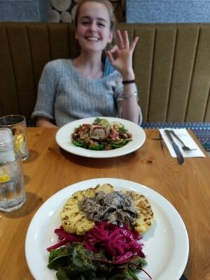 the lovely morgan enjoying lunch. at Henderson's Vegan in Edinburgh