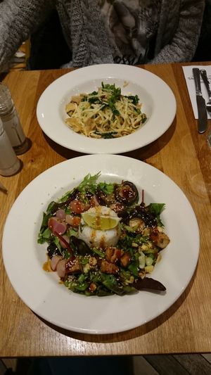 Mushroom linguine and teriyaki bowl at Henderson's Vegan in Edinburgh