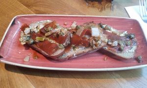 Cured carrot bruschetta. OMG! at Henderson's Vegan in Edinburgh