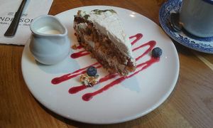 Vegan carrot cake. Looks pretty but it didn't stay on the plate for long, lol at Henderson's Vegan in Edinburgh