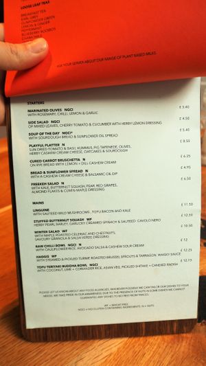 Food Menu at Henderson's Vegan in Edinburgh