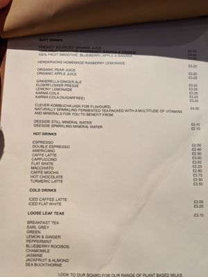 menu at Henderson's Vegan in Edinburgh