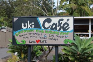 Front Sign at Uki Cafe in Uki