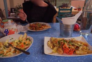 Pan-Curry of Cabbage, Potato and peanut
Traditionally cooked Chickpeas in Tomato
Salad of apple and carrot at Nonna in Athens